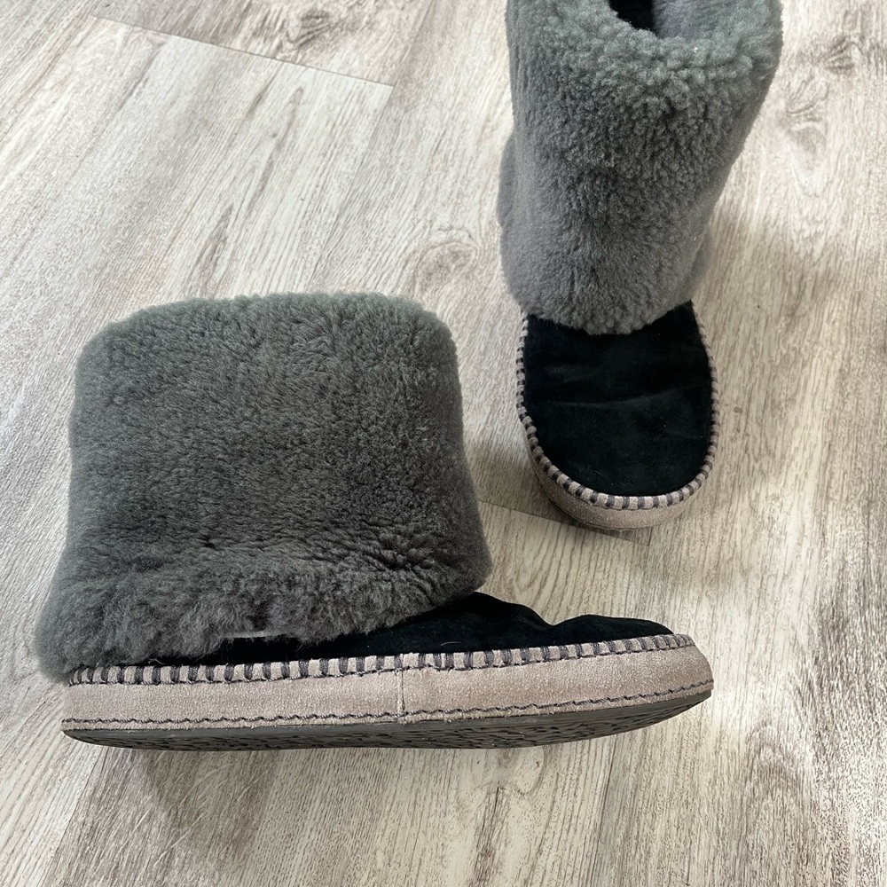 UGG Gray and Black Shearling Moccasin Boots